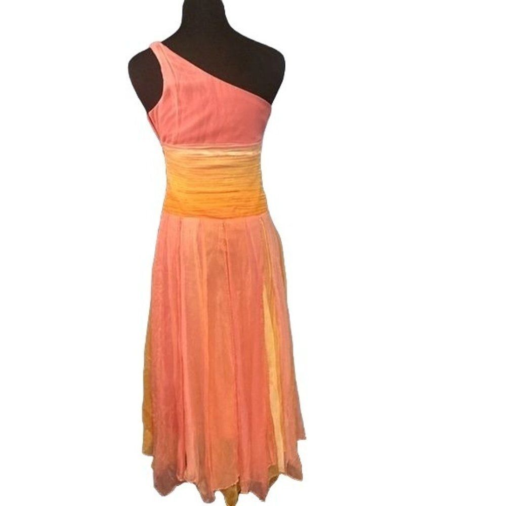 NWT Laundry by Shelli Segal Silk Dress One Shoulder Pink Yellow Size 2 - Picture 6 of 12